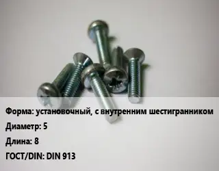 Винт установочный, с внутренним шестигранником 5х8 DIN 913